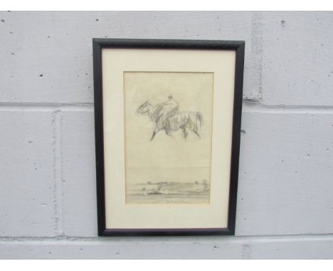 HARRY BECKER (1865-1928) A framed and glazed double sided pencil sketch page featuring a horse and rider and views of Wenhast