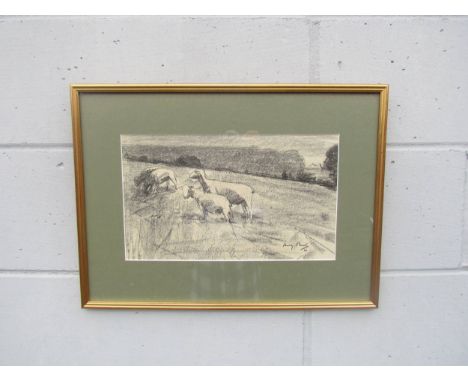 A framed and glazed lithograph after Harry Becker (1865-1928) 'Sheep and Lamb, 1901' Signed in the print only. Image size 21.