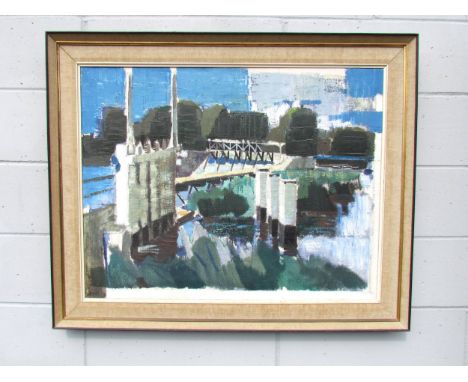 CARL CHEEK (1927-2011) An oil on canvas titled 'Hambledon Weir I'. Signed bottom right and dated '60. Image size 70cm x 90cm.