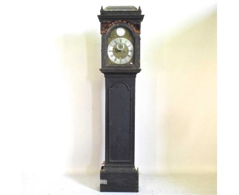 An 18th century black japanned longcase clock, the twelve inch brass dial signed Thos Gardner, London, 208cm highOverall cond