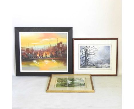 Celia de Grammont, 20th century, landscape, signed watercolour, 30 x 40cm, together with another by the same hand and Wilkins
