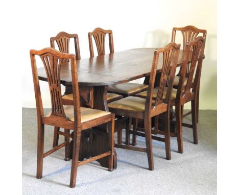 An Ercol style drop-leaf dining table, together with a set of six 19th century dining chairs (7)overall - 197w x 76d x 75h cm