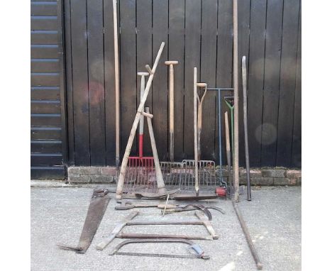 A collection of gardening and hand tools
