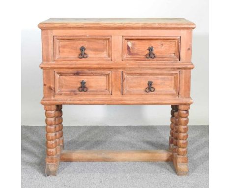 A continental pine chest, 20th century, on bobbin turned legs104w x 45d x 92h cm