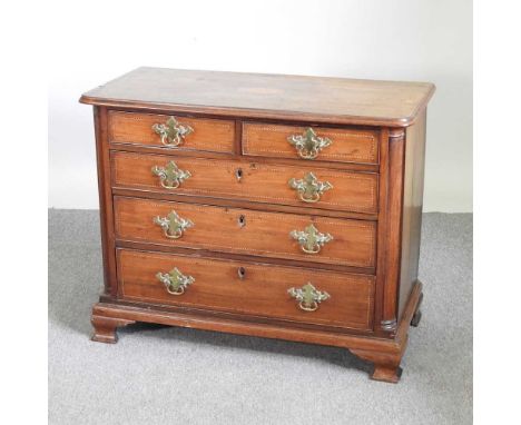 A 19th century mahogany and inlaid chest, of small proportions, on bracket feet87w x 44d x 71h cm