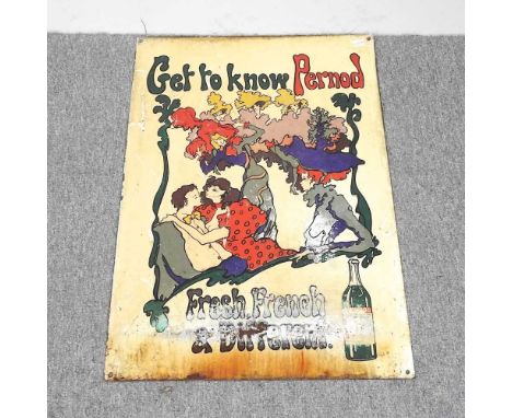 An enamel advertising sign, Get to Know Pernod, 53 x 80cm