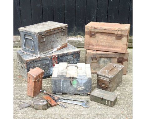A collection of ammunition boxes, to include War Department itemsOverall condition is very worn and dirty. The boxes are empt