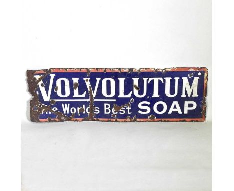 An early 20th century enamel advertising sign, Volvo Lutum The Word's Best Soap, 121w x 38h cm