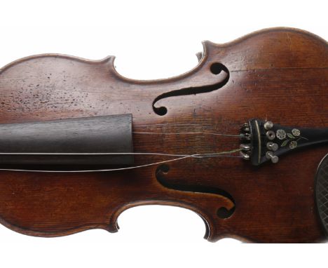 19TH CENTURY VIOLINwith14 inch two-piece curled back, bearing interior label reading 'This voilin was repaired by John Hutchi