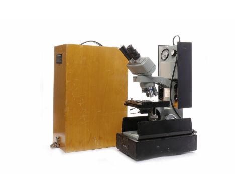 WATSON MICROSYSTEM 70 KOHLER ILLUMINATOR MICROSCOPEwith grey and enamel body, approximately 45.5cm high, in wooden case