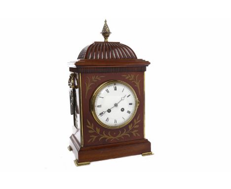 LATE 19TH CENTURY FRENCH MAHOGANY CASED BRACKET CLOCKthe circular enamel dial with Roman numerals and blued steel moon hands,