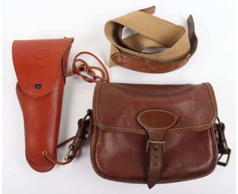 Vintage Leather Cartridge Bag, with canvas strap, in excellent condition, plus a copy of a US leather 45 holster. (2 items)