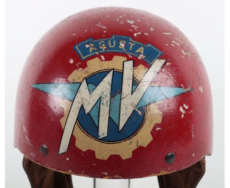 Vintage Scarce 1950’s MV Agusta Pudding Basin Crash Helmet, by Cromwell Helmets Ltd, The Noll Helmet, leather lined, adjustab