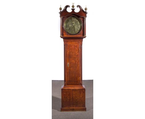 W. Kipling, StaffordAn oak longcase clock, circular brass dial with Arabic and Roman numerals, subsidiary second dial, signed