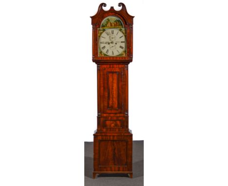 Feren, DundeeA Scottish mahogany longcase clock, arched painted dial with subsidiary second dial and date dial, signed Feren,