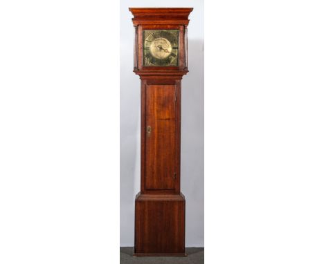 Thomas Rea, WaltonAn oak longcase clock, square brass dial, signed THOs REA Walton, with a rococo engraved cartouche, cast sc