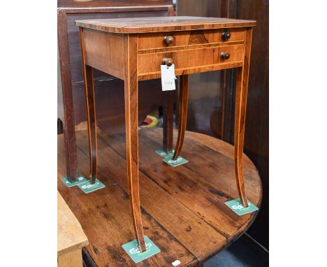 ~ A Cross-banded Rosewood Two Drawer Lamp Table, with inlaid decoration and downswept legs, 53cm by 44cm by 70cm