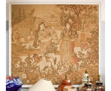 A Machined Tapestry, early 20th century, romantic landscape with figures ice skating, 140cm by 147cm