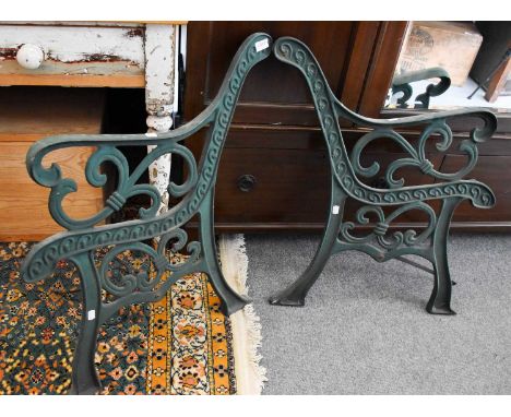 Green Painted Cast Iron Garden Bench Ends, 78cm high