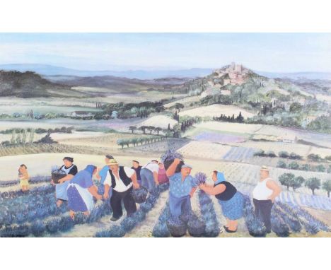 After Margaret Loxton (b.1938)''Lavender Pickers, Aurel''Signed inscribed and numbered 72/1950, limited edition print; togeth
