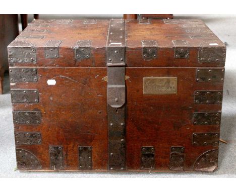 A 19th Century Iron Bound Oak Silver Trunk, bearing label for Capt. Gibbs, 7th Hussars, 78cm by 52cm by 51cmLabel internally 