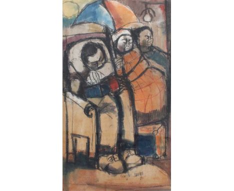 Godfrey Nadba (b.1947) South African"Waiting for the Train"Signed and dated (19)77, mixed media, together with a further work
