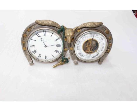 Desk top 'Hunting' clock and barometer, 23.5cm across.