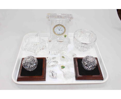 Collection of eight Waterford Crystal small pieces including mantel clock, and two small Swarovski swans (10).