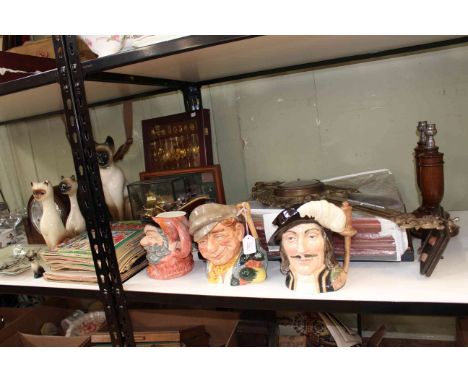 Royal Doulton character jugs including D6630, D6439 and D6287, souvenir spoons, mantel clocks, vintage comics, chess board, e