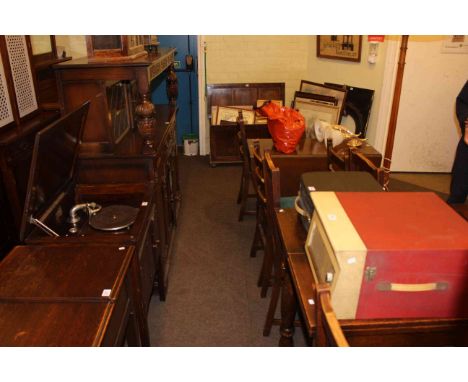 Pazatone oak cabinet gramophone, Dansette turn table and Defiant reel to reel tape recorder (3).