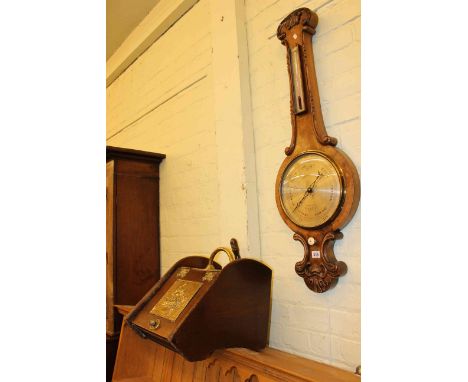 Antique walnut banjo barometer and Victorian brass mounted coal box (2).
