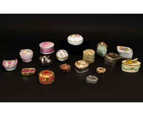 A collection of Trinket Boxes, 16 in total to include three named boxes, Aynsley Wild Tudor, Past Times, and Sweet Dreams. In