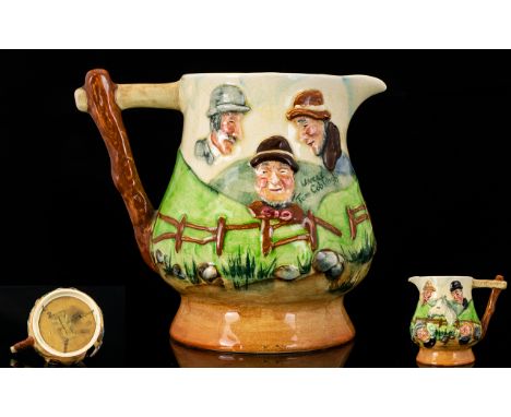 Sandland Ware - Early Hand Painted Uncle Tom Cobleigh Musical Jug - Plays Widdicombe Fair When Jug Is Lifted Up, When Put Dow