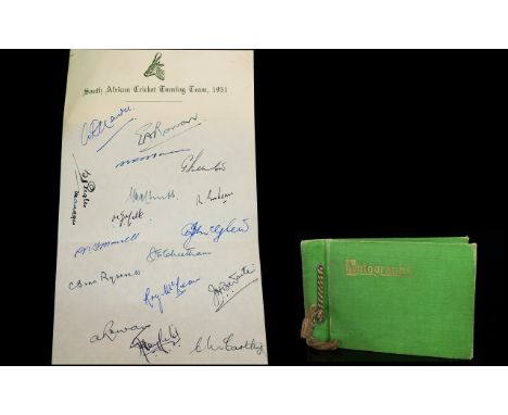 Sporting Interest Signed 1951 African Cricket Touring Team Sheet  Pasted into a vintage hard bound autograph book containing 