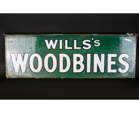 A 1930's Double Sided Will's Woodbines Enamel Sign Rectangular advertising plate with racing green enamel ground and monochro