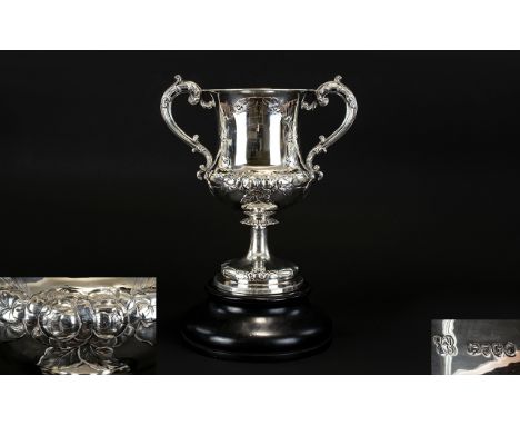 Victorian Period Superb Quality Solid Silver Twin Handle Pedestal Trophy Cup, of Wonderful Proportions and Pleasing Appearanc