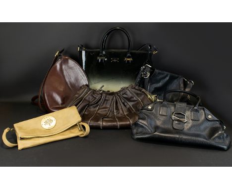 A Collection of Handbags to include some quality names, Jimmy Choo black leather shoulder bag, Mulberry beige leather bag, Ji