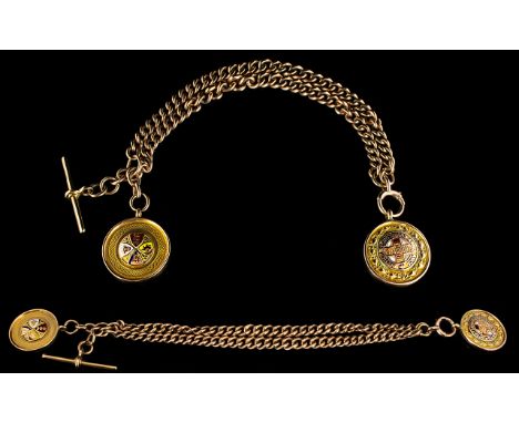 Edwardian Period Excellent Quality 9ct Gold Double Albert Watch Chain ( All Links with Full Hallmark ) with Attached Pair of 