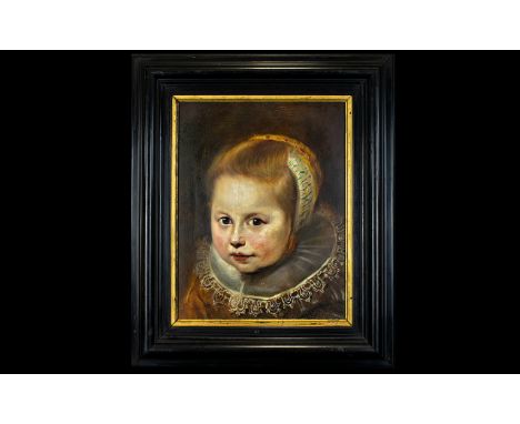After Cornelis De Vos (1585 - 1651) Oil On Panel Portrait Of Young Girl (Member Of The Van Houten Family) Depicting a young F