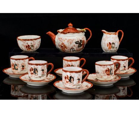 Early 20th Century Japanese Kutani Child's Tea Set Comprising Six Cups, Six Saucers, Tea Pot, Sugar And Cream.