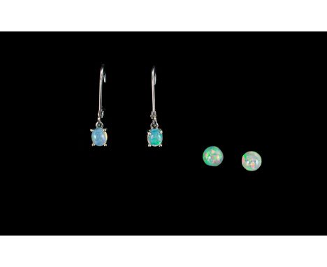 Opal Pair of Stud and Pair of Drop Earrings, two pairs, the opal ball studs, set in post and push back fittings, totalling 1.