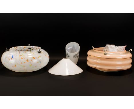 A Collection Of Vintage Glass Ceiling Pendants And Shades Four items in total to include 1930's confetti glass circular penda