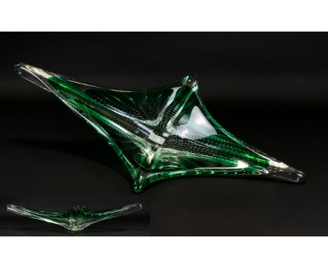 Murano Glass Vintage Bubble Glass Bon Bon Dish Of exaggerated diamond form in viridian green with encapsulated geometric bubb