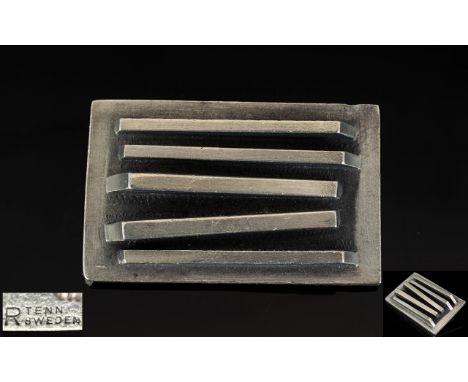 Rune Tennesmed Swedish Pewter Modernist Brooch Abstract brooch circa late 1960's/early 70's of rectangular form with with fiv