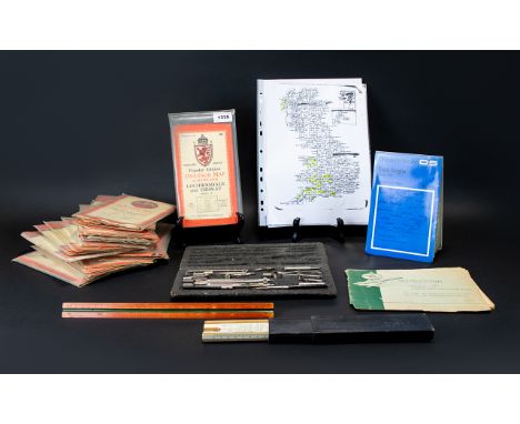 A Collection Of Early - Mid 20th Century Ordnance Survey Maps Twenty three in total. Together with a Faber Castell slide rule