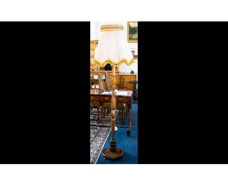 Standard Lamp Large floor standing lamp raised on circular base with turned column. Finished with large cream canopy shade tr