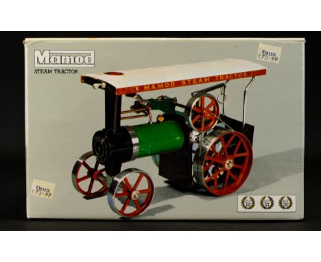 Mamod - Live Model Solid Fuel Steam Tractor, Green Boiler with Black Fittings and Red Spoked Wheels Comes with Removable Back