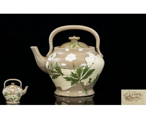 James Macintyre &amp; Co Gesso Faience Bachelor Teapot Floral Design Marked To Underside Of Teapot 6.5 Inches/16.25 cm. Chip 