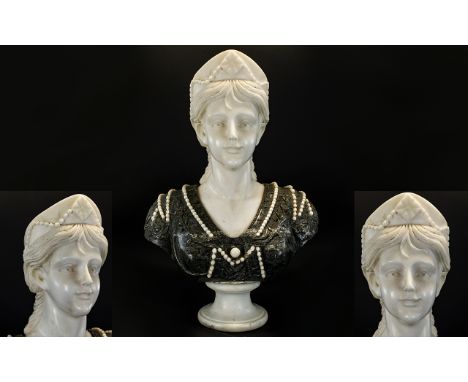 A Late 19th /Early 20th Century Art Nouveau Marble Portrait Bust - Possibly Queen Alexandra Of Denmark Large scale bust in wh