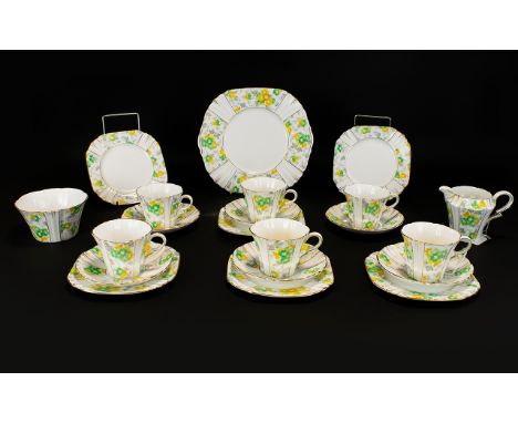 Art Deco Period Royal Albert Crown Derby ( 21 ) Piece Bone China Tea-set, Stamp for 1927 - 1935, Pattern No 9755. Comprises 6